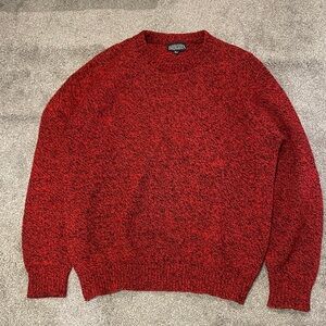 Vintage Lands' End Men's Black & Red Crewneck Sweater